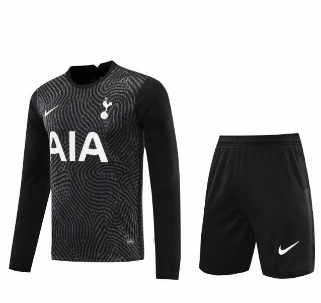 Tottenham Hotspur Long Sleeve Goalkeeper Black Soccer Jersey Kits (Shirt+Shorts) 2020/21